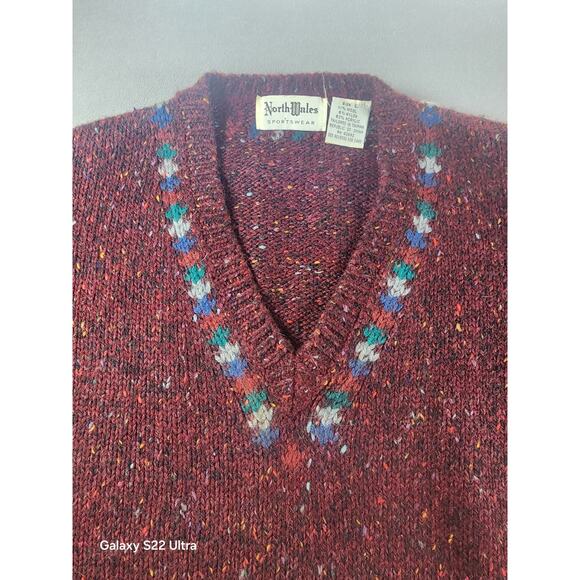 North Wales Sportswear Large V Neck Sweater Mens Wool Blend Geometric Print - Picture 3 of 8